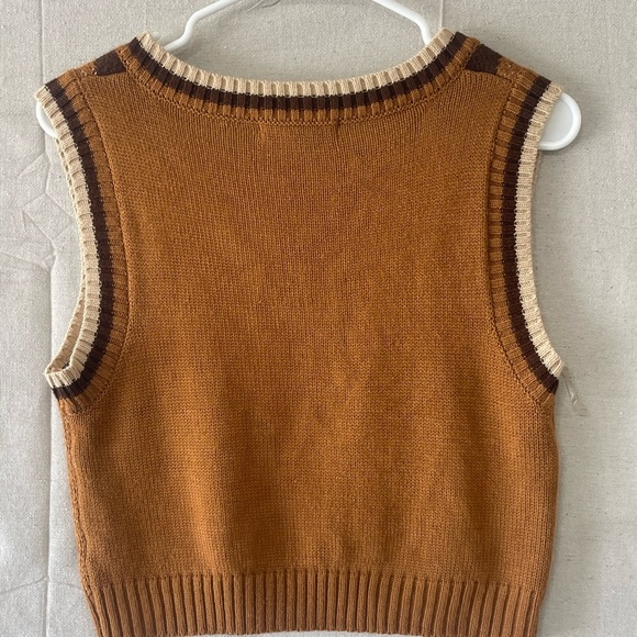 Say What? Brown and Cream Argyle V-Neck Sweater Vest - Picture 2 of 6